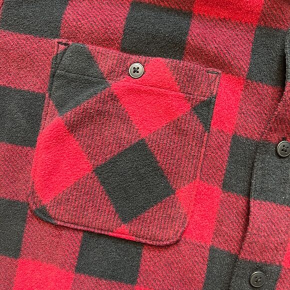 Wrangler Fleece Mens Shacket Shirt Jacket Red Buffalo Plaid Button Up Flannel XL - Picture 3 of 5